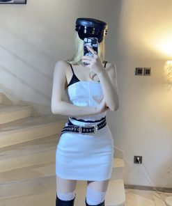 Black and White Lace Splicing Bodycon Dress Two-Piece Set - Sexy Slim Fit Camisole for Hot Girl Style