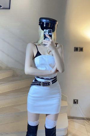 Black and White Lace Splicing Bodycon Dress Two-Piece Set - Sexy Slim Fit Camisole for Hot Girl Style