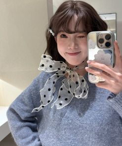 Black and White Polka Dot Silk Scarf Long Strip Organza Headband Neck Accessory â€“ High-End Quality, Chic Fashion Staple for Women