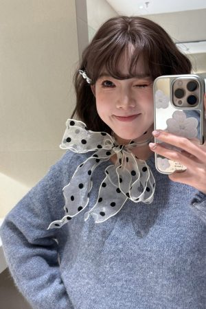 Black and White Polka Dot Silk Scarf Long Strip Organza Headband Neck Accessory â€“ High-End Quality, Chic Fashion Staple for Women