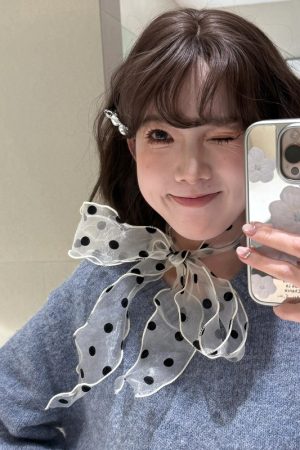 Black and White Polka Dot Silk Scarf Long Strip Organza Headband Neck Accessory â€“ High-End Quality, Chic Fashion Staple for Women