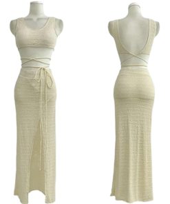 Black Body-Shaping Split Long Skirt Bikini Three-Piece Set for Women - Sexy Small Bust Gathering Swimsuit for Hot Spring and Beach