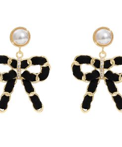Black Bowknot Stud Earrings - High-Quality Woven French Vintage Ear Accessories, Niche Hong Kong Style, Elegant Design