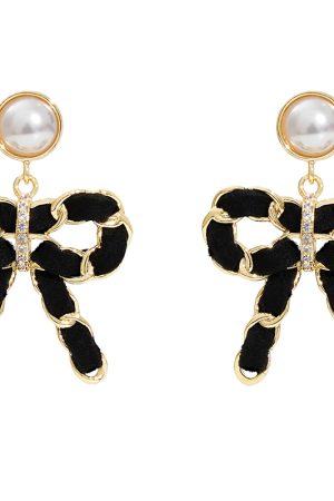 Black Bowknot Stud Earrings - High-Quality Woven French Vintage Ear Accessories, Niche Hong Kong Style, Elegant Design