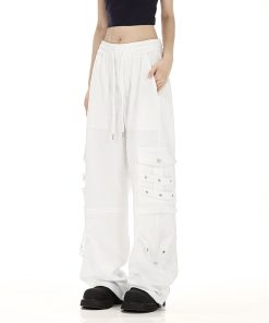 Black Cargo Pants for Women - Summer Trendy Wide-Leg Hip-Hop Style with Multi-Pockets - Casual Street Dance Fashion