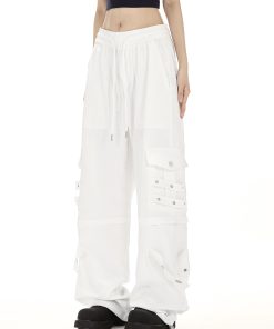 Black Cargo Pants for Women - Summer Trendy Wide-Leg Hip-Hop Style with Multi-Pockets - Casual Street Dance Fashion