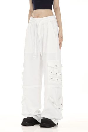Black Cargo Pants for Women - Summer Trendy Wide-Leg Hip-Hop Style with Multi-Pockets - Casual Street Dance Fashion