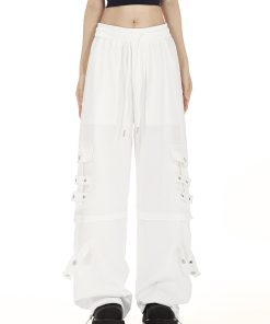 Black Cargo Pants for Women - Summer Trendy Wide-Leg Hip-Hop Style with Multi-Pockets - Casual Street Dance Fashion