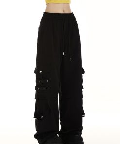 Black Cargo Pants for Women - Summer Trendy Wide-Leg Hip-Hop Style with Multi-Pockets - Casual Street Dance Fashion