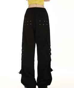 Black Cargo Pants for Women - Summer Trendy Wide-Leg Hip-Hop Style with Multi-Pockets - Casual Street Dance Fashion