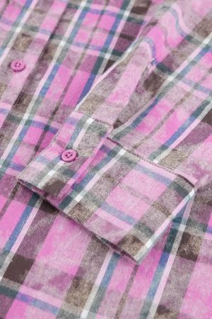 Black Clothes Fashion Woman, Highschool Outfits Dresscode - Pink Plaid Shirt