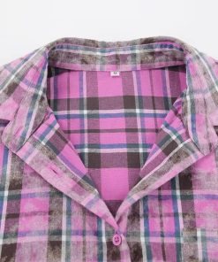 Black Clothes Fashion Woman, Highschool Outfits Dresscode - Pink Plaid Shirt