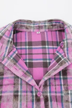 Black Clothes Fashion Woman, Highschool Outfits Dresscode - Pink Plaid Shirt