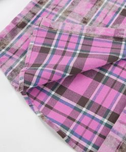 Black Clothes Fashion Woman, Highschool Outfits Dresscode - Pink Plaid Shirt