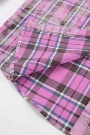 Black Clothes Fashion Woman, Highschool Outfits Dresscode - Pink Plaid Shirt