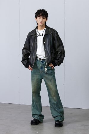 Black Distressed Faux Leather Jacket - Vintage Style, Edgy Fashion, Perfect for Layering, 90s Inspired Outerwear