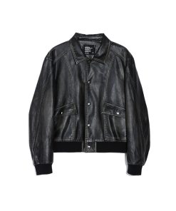Black Distressed Faux Leather Jacket - Vintage Style, Edgy Fashion, Perfect for Layering, 90s Inspired Outerwear