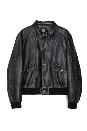 Black Distressed Faux Leather Jacket - Vintage Style, Edgy Fashion, Perfect for Layering, 90s Inspired Outerwear