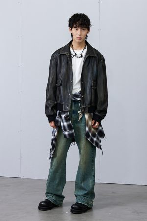 Black Distressed Faux Leather Jacket - Vintage Style, Edgy Fashion, Perfect for Layering, 90s Inspired Outerwear
