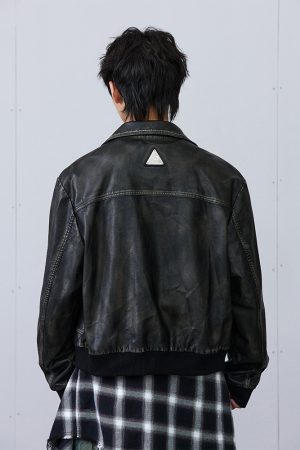 Black Distressed Faux Leather Jacket - Vintage Style, Edgy Fashion, Perfect for Layering, 90s Inspired Outerwear