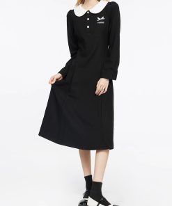 Black Dress for Women - 2025 Spring Autumn French Style Sweet Doll Collar Waist-Cinching Slim Fit Little Black Dress