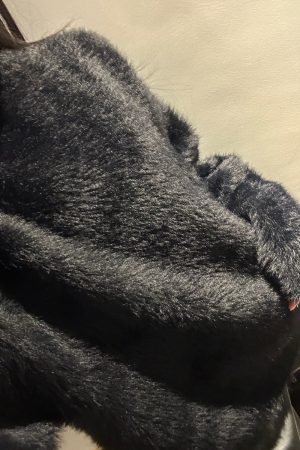 Black Faux Mink Fur Sweater - Luxurious Plush Knitted Pullover Top for Cozy Lazy Style Fashion