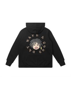 Black Fleece Hoodie with Dreadlocks Design | American Hip-Hop Style, Trendy Streetwear for Urban Fashion Enthusiasts