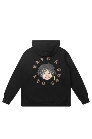 Black Fleece Hoodie with Dreadlocks Design | American Hip-Hop Style, Trendy Streetwear for Urban Fashion Enthusiasts