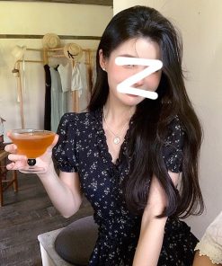 Black Floral A-Line Dress for Women - Vintage Inspired, Waist-Cinching, Backless, Elegant Summer Style, Sweet and Spicy Vibes