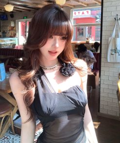 Black Floral Lace Camisole for Women - Sexy Sheer Slim Fit Summer Top - Y2K Inspired Hot Girl Style