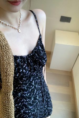 Black Floral Spaghetti Strap Dress for Women - Fitted Slimming Design, Short Skirt, French Vintage Summer Style