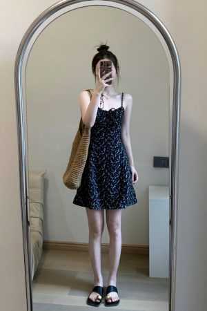 Black Floral Spaghetti Strap Dress for Women - Fitted Slimming Design, Short Skirt, French Vintage Summer Style