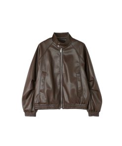 Black Harrington Jacket for Men - Autumn Winter PU Leather Coat in Stylish 90s Vintage Design