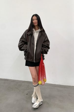 Black Harrington Jacket for Men - Autumn Winter PU Leather Coat in Stylish 90s Vintage Design