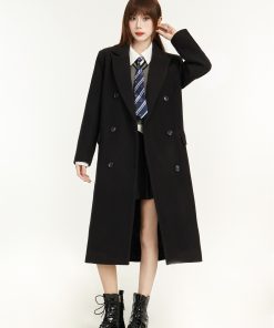 Black Hepburn-Style Wool Coat for Women - Mid-Length, High-End Design for Petite Fashion - 2025 Spring Collection