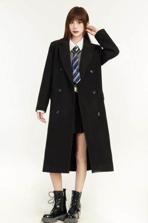 Black Hepburn-Style Wool Coat for Women - Mid-Length, High-End Design for Petite Fashion - 2025 Spring Collection