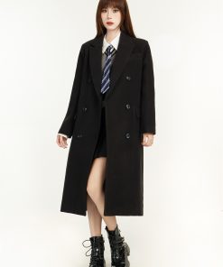 Black Hepburn-Style Wool Coat for Women - Mid-Length, High-End Design for Petite Fashion - 2025 Spring Collection