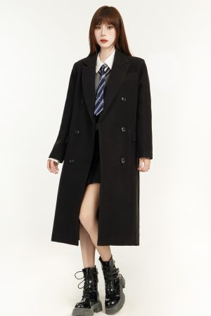 Black Hepburn-Style Wool Coat for Women - Mid-Length, High-End Design for Petite Fashion - 2025 Spring Collection