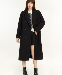 Black Hepburn-Style Wool Coat for Women - Mid-Length, High-End Design for Petite Fashion - 2025 Spring Collection