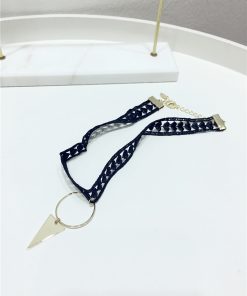 Black Hollow Heart Clavicle Chain with Metal Circles and Triangles - Trendy Casual Jewelry for Y2K and Internet Celebrity Style