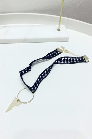 Black Hollow Heart Clavicle Chain with Metal Circles and Triangles - Trendy Casual Jewelry for Y2K and Internet Celebrity Style