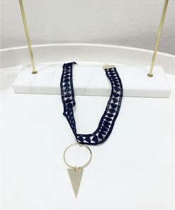 Black Hollow Heart Clavicle Chain with Metal Circles and Triangles - Trendy Casual Jewelry for Y2K and Internet Celebrity Style