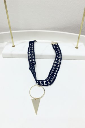 Black Hollow Heart Clavicle Chain with Metal Circles and Triangles - Trendy Casual Jewelry for Y2K and Internet Celebrity Style