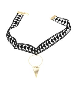 Black Hollow Heart Clavicle Chain with Metal Circles and Triangles - Trendy Casual Jewelry for Y2K and Internet Celebrity Style