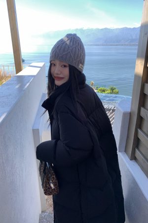 Black Hooded Long Down Jacket with Fox Fur Collar for Women - Warm Winter Coat in Elegant Style
