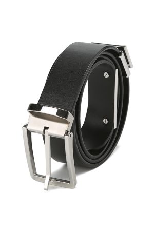 Black Logo Leather Belt with Roaring Beast Design - Trendy Fashion Accessory for Stylish Outfits