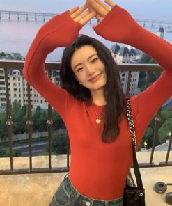 Black Long Sleeve Knitted Top for Women - Round Neck, Slim Fit, Versatile Basic Layering Piece, Perfect for 90s and Y2K Style