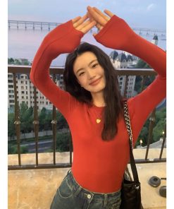 Black Long Sleeve Knitted Top for Women - Round Neck, Slim Fit, Versatile Basic Layering Piece, Perfect for 90s and Y2K Style