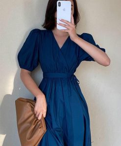 Black Long Sleeves Outfit, Outfit Must Haves List - Puff Sleeve Wrap Midi Dress