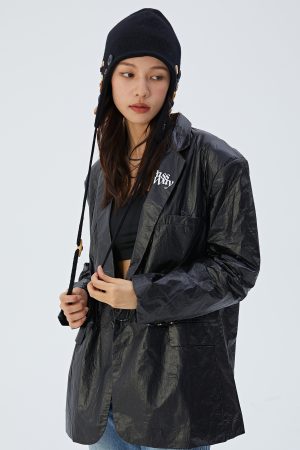 Black Loose Coat with Niche Design, High-End DuPont Paper, Casual National Trend Suit for Modern Style Enthusiasts